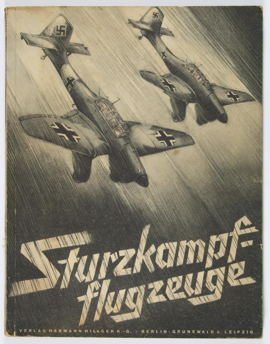 GERMAN PHOTO BOOK ON DIVE BOMBERS, OWNED BY AN SS: Great content photo book: 'Sturzkampfflugzeuge' ('Dive Bomber Aircraft') by H. Brausewaldt (Berlin: Verlag Hermann Hillger), 1941. 128pp., 8 x 10 in. A superbly-illustrated book showings Stukas like t