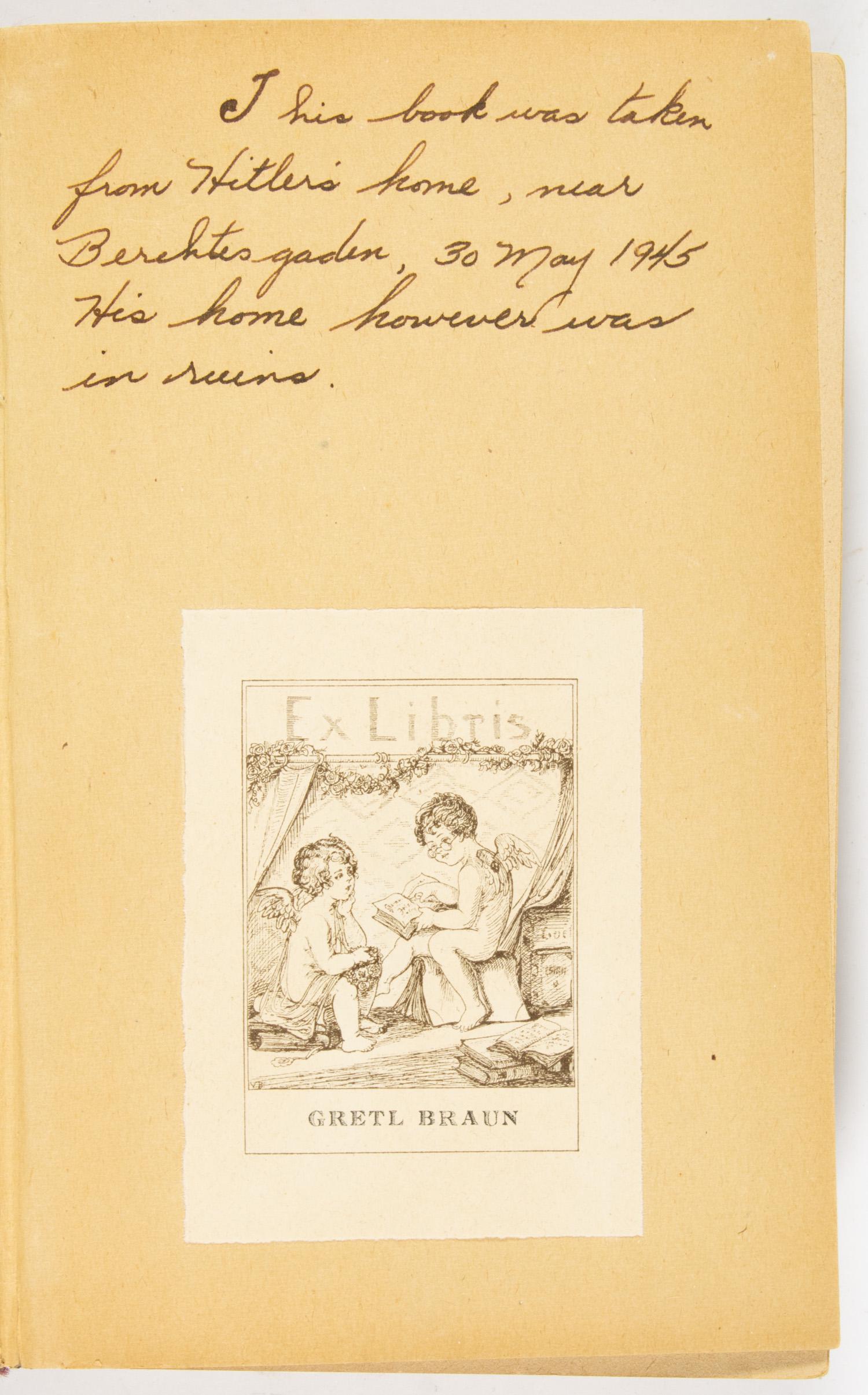 GRETL BRAUN'S 'OLIVIA', TAKEN FROM THE BERGHOF: An excessively rare relic, Gretl Braun's personal copy of 'Olivia' by Karl Rothe, taken from the ruins of Hitler's home in Berchtesgaden by an American captor. The book is published in Berlin by Hans 