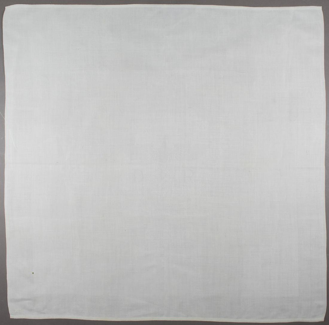 HERMANN GORING'S RAIL CAR NAPKIN: Fine damask napkin captured from Hermann Goering's train car, each 22 x 22 in, bearing a very finely-embroidered Railway eagle above the initials 'DR' at center, with an embroidered border about an in