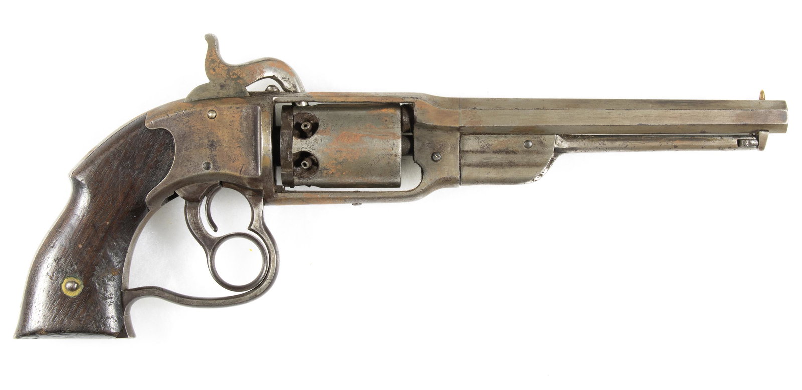 SAVAGE NAVY MODEL 1861 PERCUSSION REVOLVER: Savage Navy Model 1861 six-shot .36 caliber percussion revolver, made from 1861 until 1862 with a total production of 20,000 guns.This pistol was cocked when the shooter used his middle finger to draw