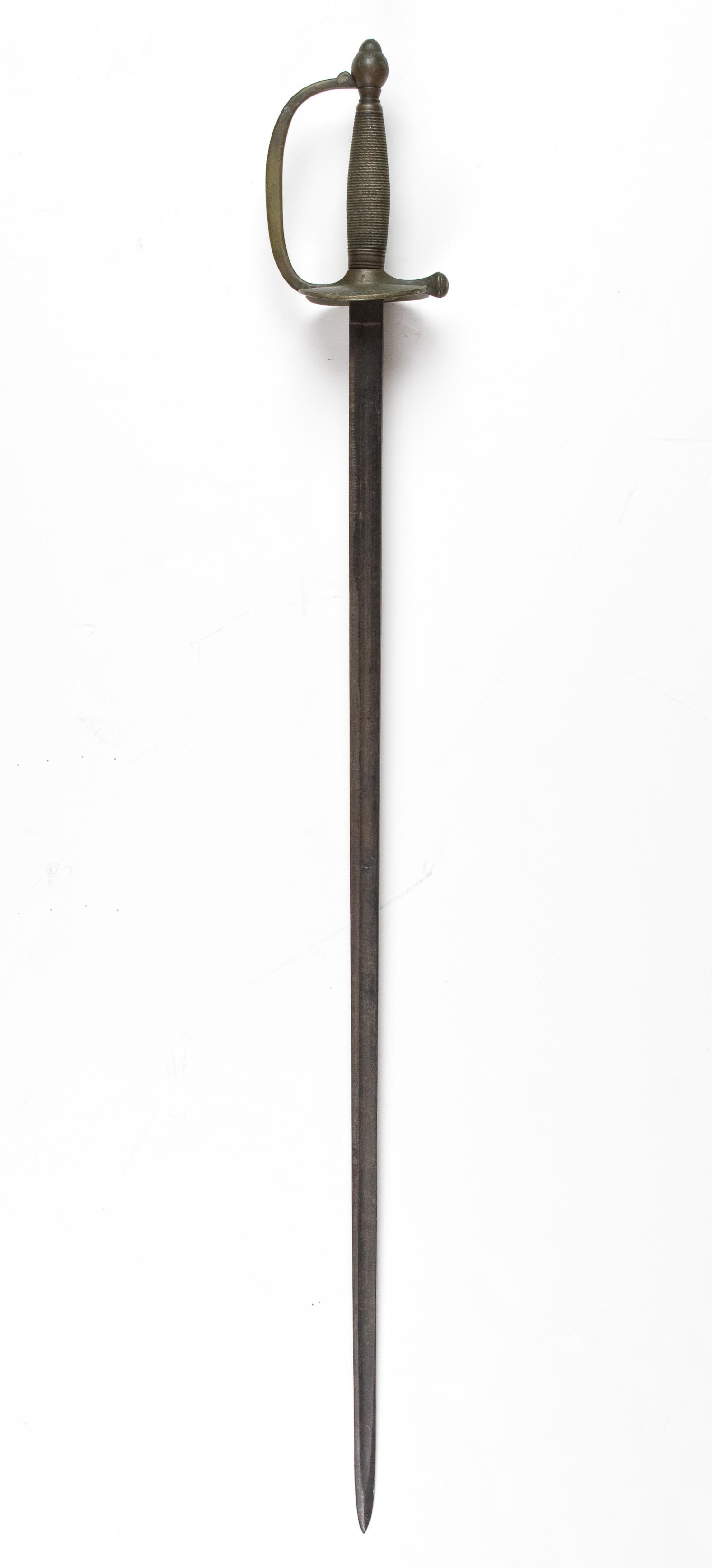CIVIL WAR OFFICERS SWORD: A fine officers sword made Collins and Co. in Hartford Connecticut, 31.5 in. blade, 37.5 in. overall, with a brass handguard, cross guard, and coiled hilt. Blade bears the Collins and Co. mark, but is