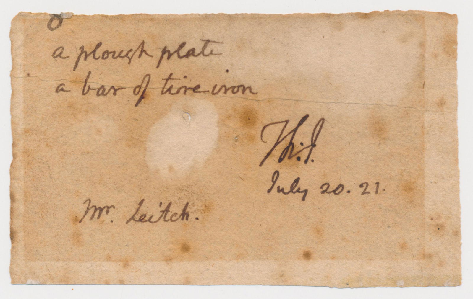 THOMAS JEFFERSON: (1743 - 1826) Third President of the United States, author and signer of the Declaration of Independence, ceased the importation of slaves to America. Partial A.D.S. 'Th: J.' cut from a larger documen