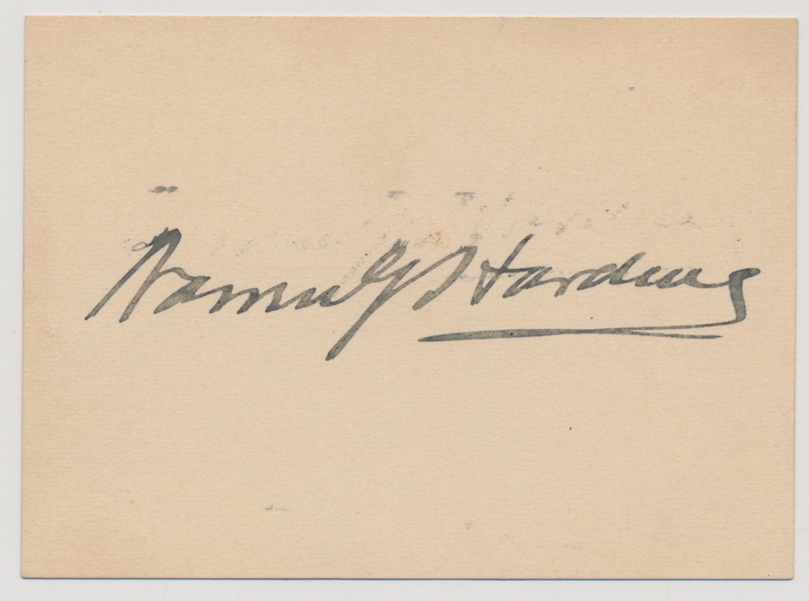 WARREN G. HARDING: (1865-1923) Twenty-ninth President of the United States. Bold full signature on a card. Very good.