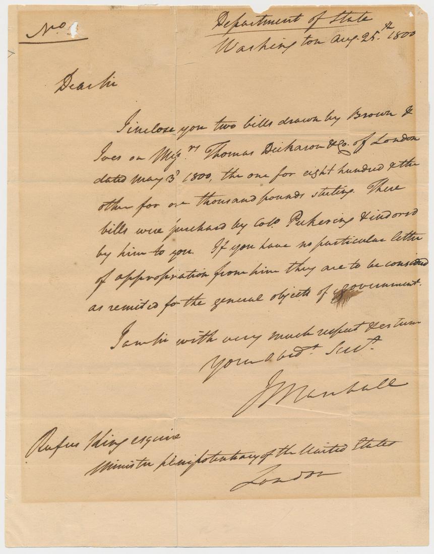 JOHN MARSHALL: (1755 - 1835) Supreme Court Chief Justice and the principal founder of the American system of constitutional law, including the doctrine of judicial review. MARSHALL SEND FUNDS TO SUPPORT RUFUS KING A