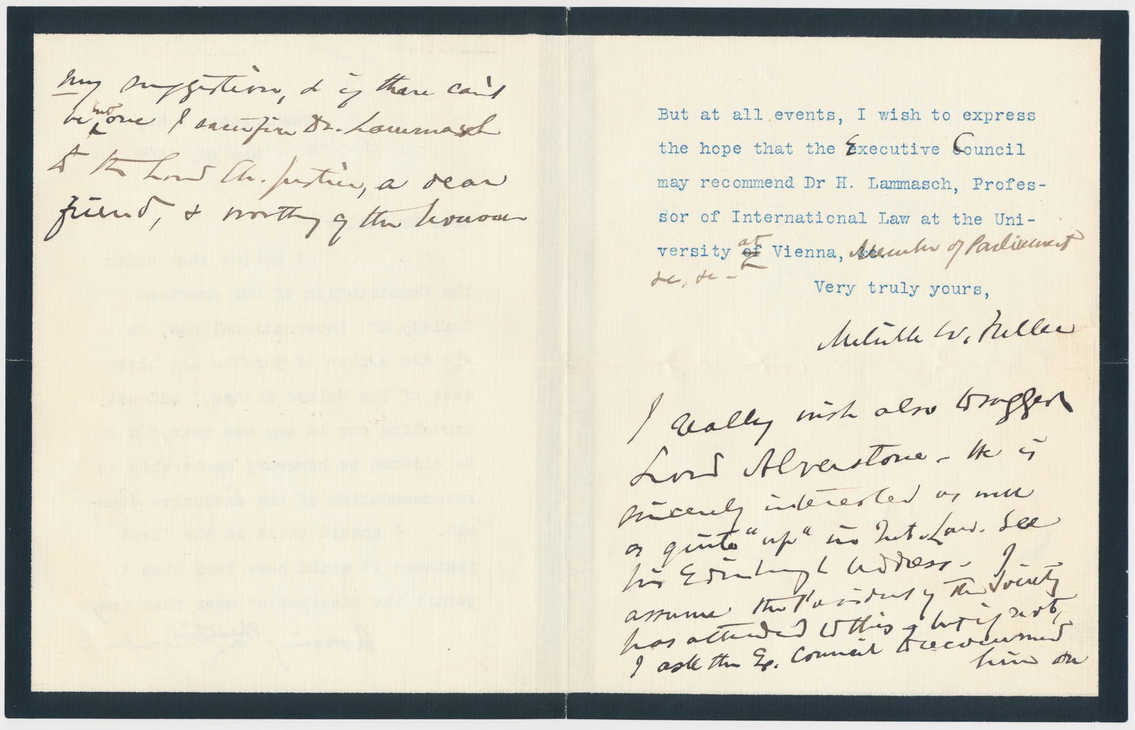 MELVILLE W. FULLER: (1833 - 1910) Chief Justice of the Supreme Court 1888-1910, who figured prominently in the U.S. v. E.C. Knight Company which significantly limited the powers of the Sherman Anti-Trust Act. T.L.S., 2pp