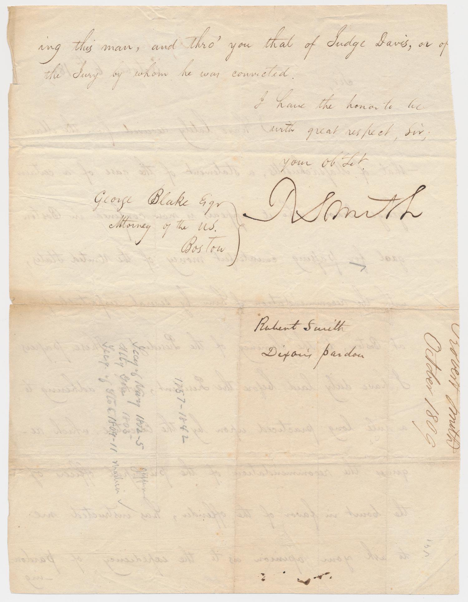 ROBERT SMITH: (1757 â€“ 1842) Second Secretary of the Navy from 1801 to 1809 and the sixth Secretary of State from 1809 to 1811. Manuscript L.S. as Secretary of State, 2pp 4to., Washington, Oct. 6, 1809 to U.S
