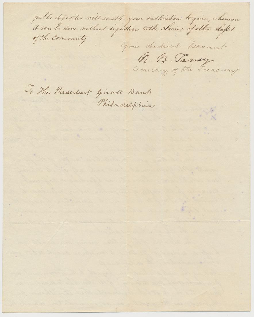 ROGER B. TANEY: (1777 - 1864) Chief Justice of the Supreme Court and a deciding factor in the Dred Scott decision; he also battled Lincoln over the suspension of habeas corpus. Great content manuscript L.S. 'R. B. Ta