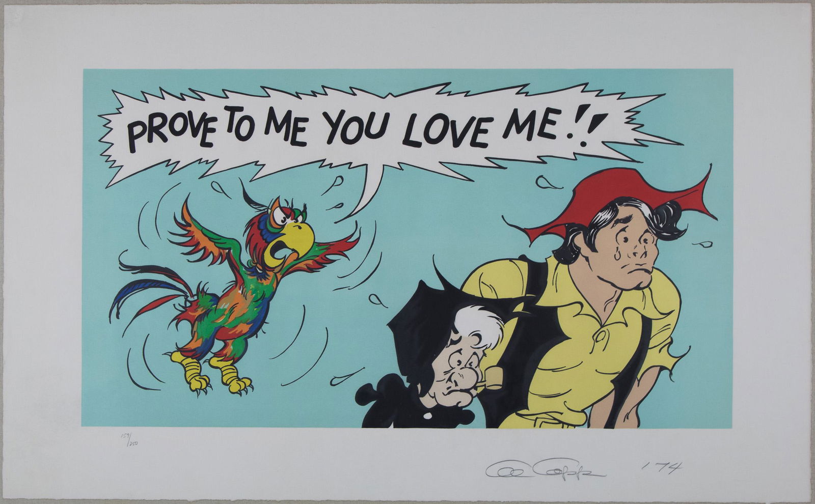 AL CAPP: (1909 - 1979) American cartoonist, creator of Lil Abner. Signed color lithograph, 36 x 22.25 in., limitation no. 159/250, a great image of 'Lil Abner' characters Little Abner Yokum and Mammy Yokum rec