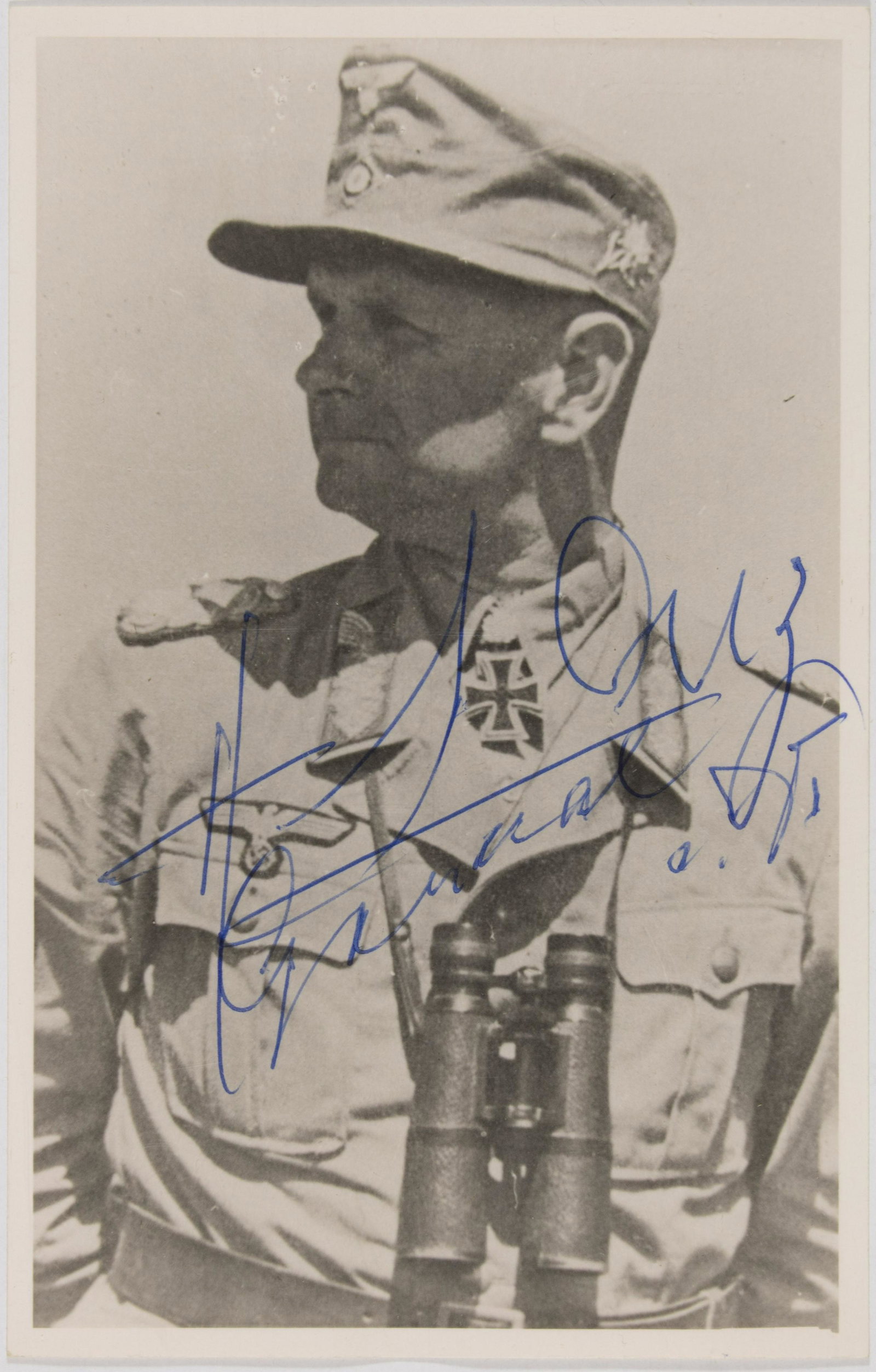 HUBERT LANZ: (1896-1982) Wehrmacht General of Mountain Troops, convicted of war crimes for atrocities committed in the Balkans. S.P., 3.75 x 5.5 in., b/w, standing pose of Lanz in uniform, boldly signed across his