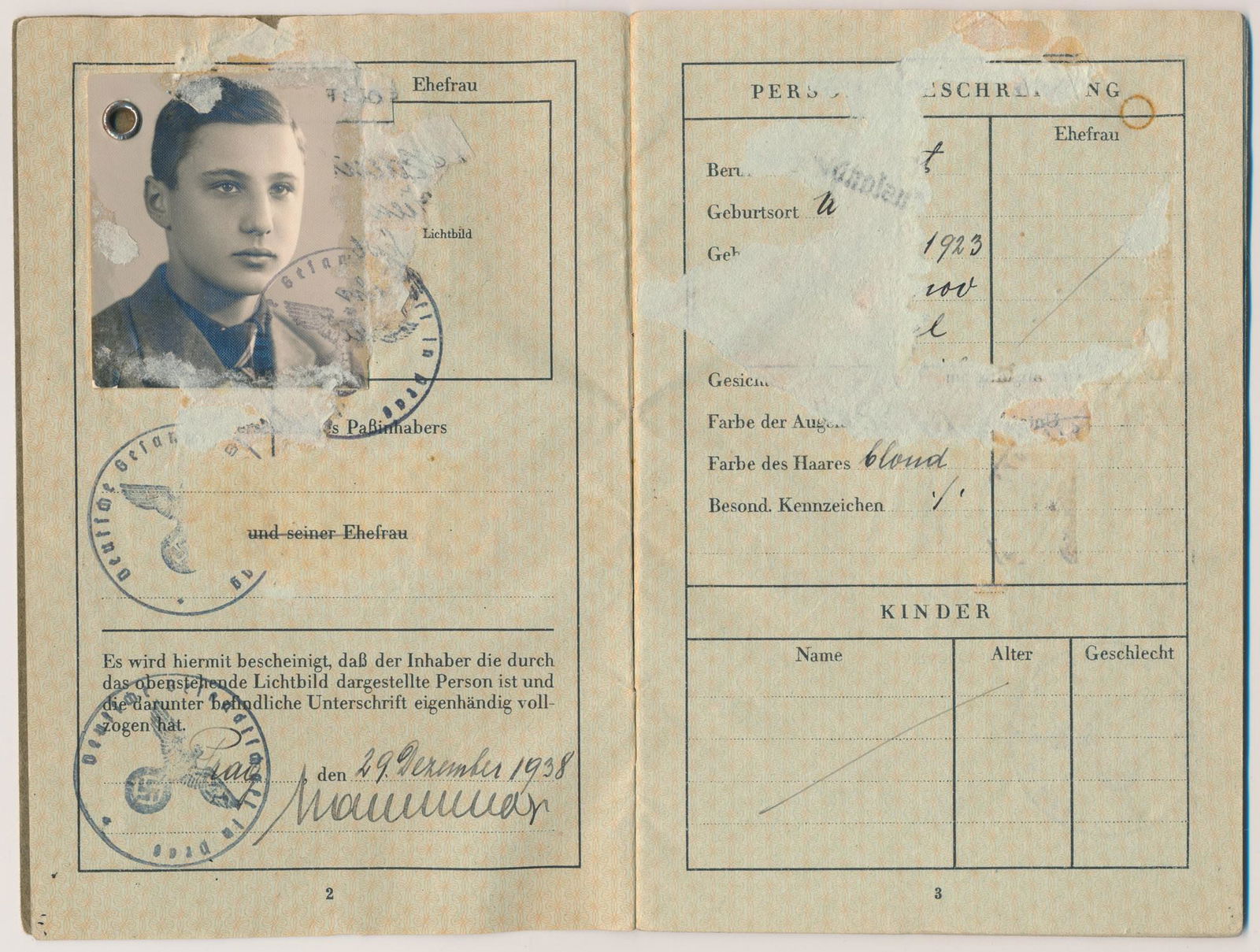 'J'-STAMPED PASSPORT OF CZECH BOY (1 of 7)