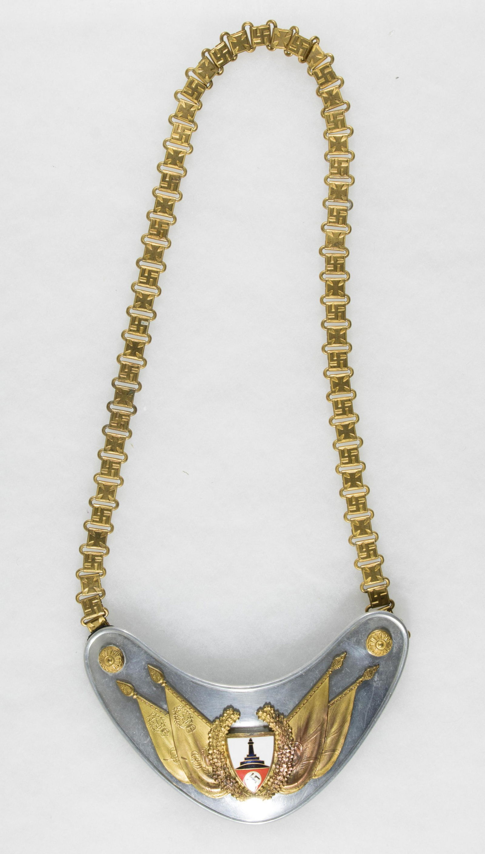 KYFFHAUSERBUND STANDARD BEARER'S GORGET: Metal gorget worn by a standard bearer and member of the 'Kyffhauserbund', a Nazi affiliated veterans' organization whose goal was to promote comradery among past soldiers and assist them financially