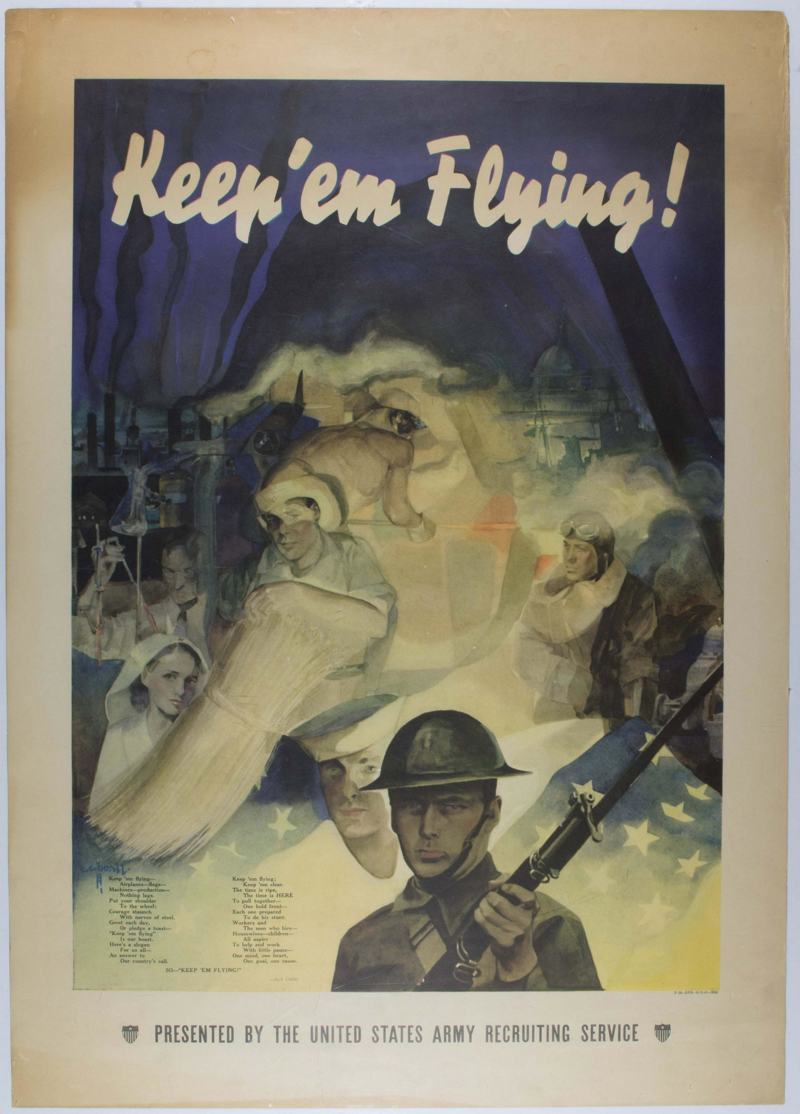WORLD WAR II 'KEEP EM FLYING' RECRUITMENT POSTER (1 of 1)