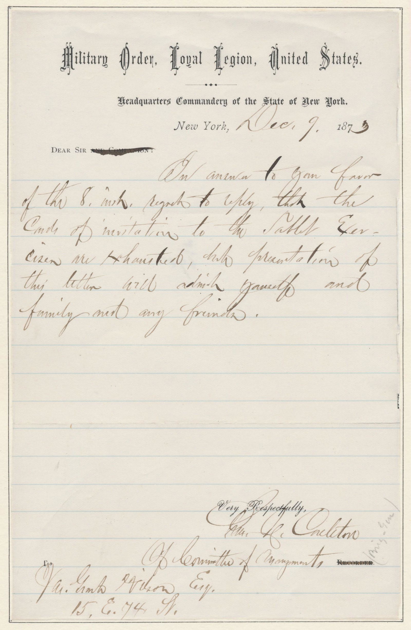 JAMES H. CARLETON (1081) on Jul 29, 2022 Alexander Historical Auctions LLC in MD