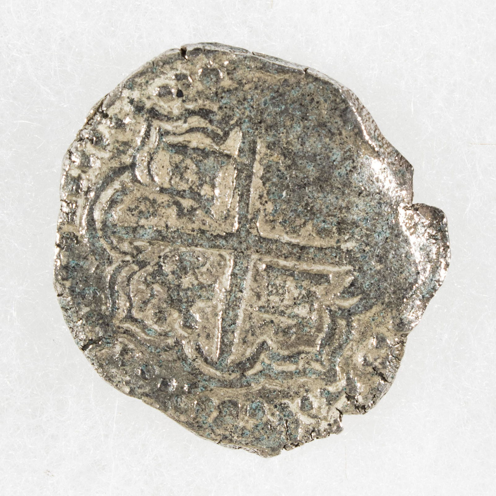 TWO REALE SILVER COIN FROM ATOCHA, WITH MEL FISHER CERTIFICATE (1 of 4)