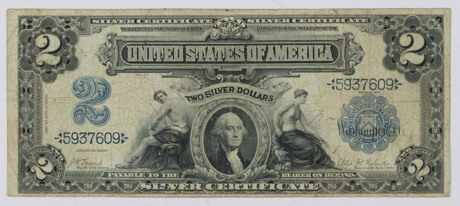 1899 INVERTED REVERSE $2.00 SILVER CERTIFICATE (1 of 2)
