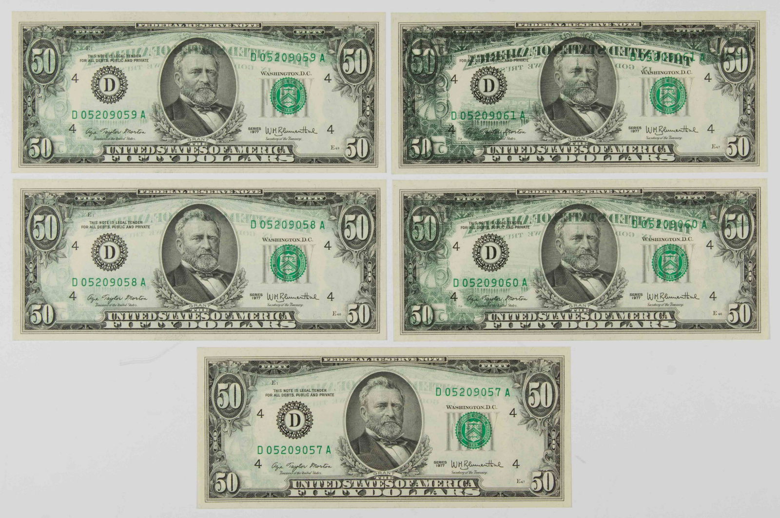 1977 $50.00 FEDERAL RESERVE NOTE, OFFSET ERROR SERIES (5) (1 of 2)