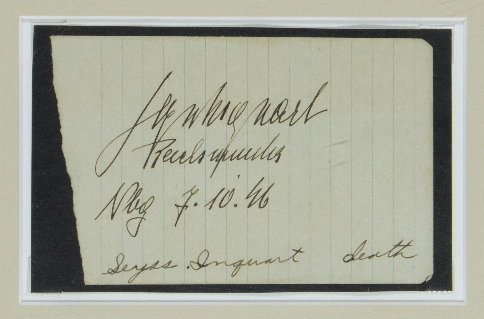 ARTHUR SEYSS-INQUART: (1892 - 1946) Nazi occupation governor of Holland and deputy governor of Poland, executed as war criminal. Bold signature as a prisoner at Nuremberg, penned on a lined 4.5 x 3 in. sheet of note paper: