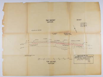 HAND-DRAWN D-DAY MAP OF OMAHA BEACH UNDERWATER OBSTACLES