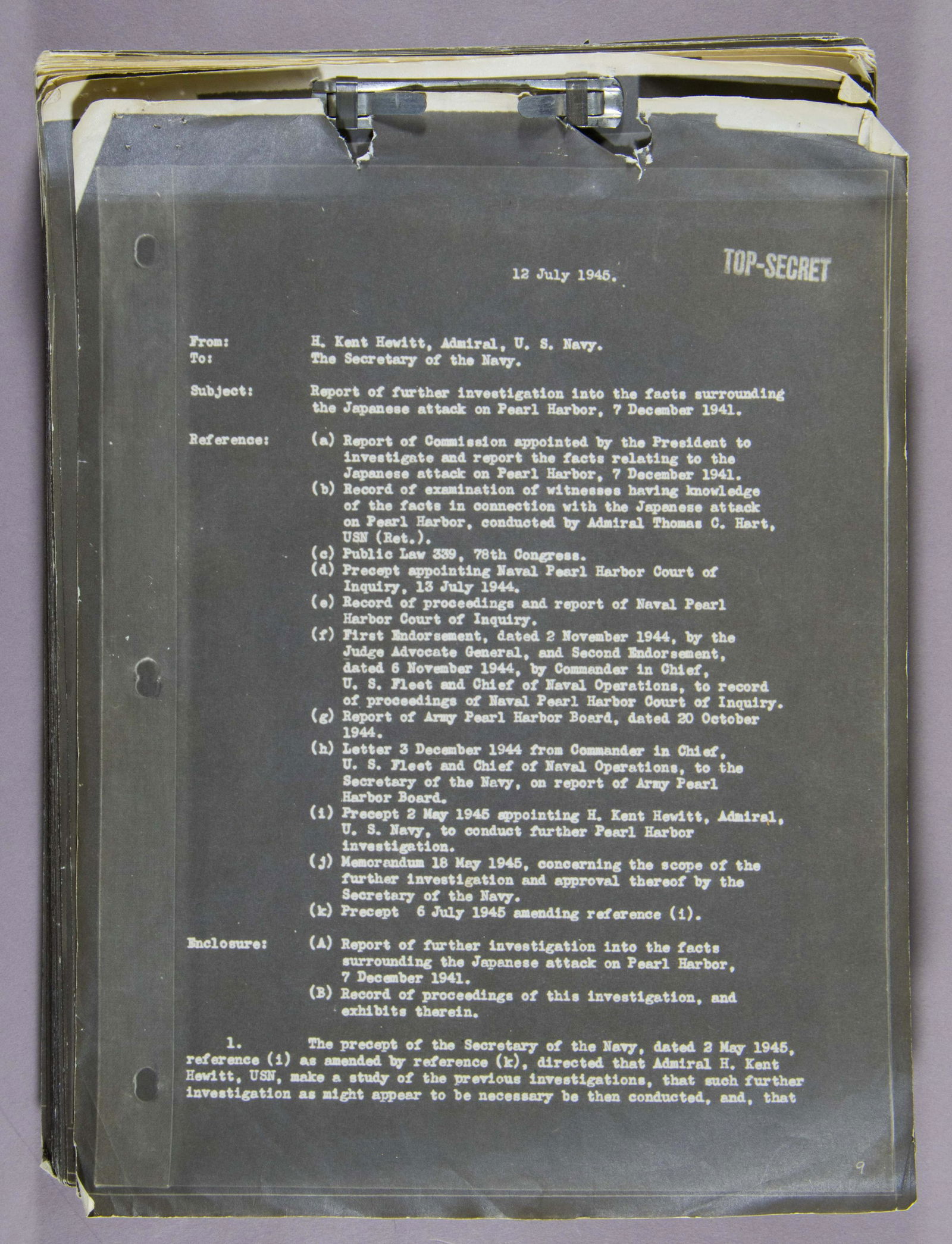 PEARL HARBOR PROCEEDINGS BY SECRETARY OF THE NAVY (1 of 4)