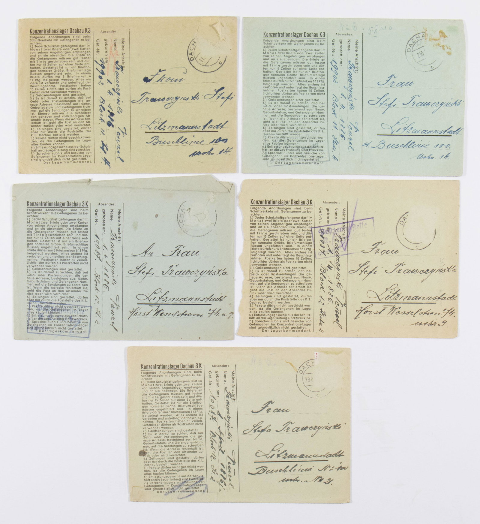 DACHAU CONCENTRATION CAMP PRISONER’S POSTAL ENVELOPES (5) (1 of 1)