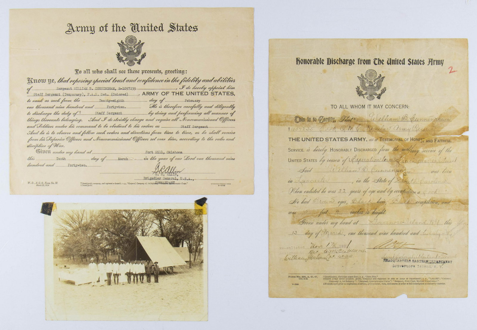 THREE BLACK WAR SOLDIER'S MEDALS, PROMOTION, AND DISCHARGE (5) (1 of 3)