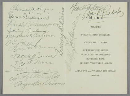 'THE REVEILLE CLUB' OF BLACK WAR VETERANS: Pair of printed menus from the 'Ninth Annual Dinner' of 'The Reveille Club', held at O'Keefe's Restaurant in Oswego, New York on June 21, 1941, 4pp. small. 8vo., with crossed American flags shown on