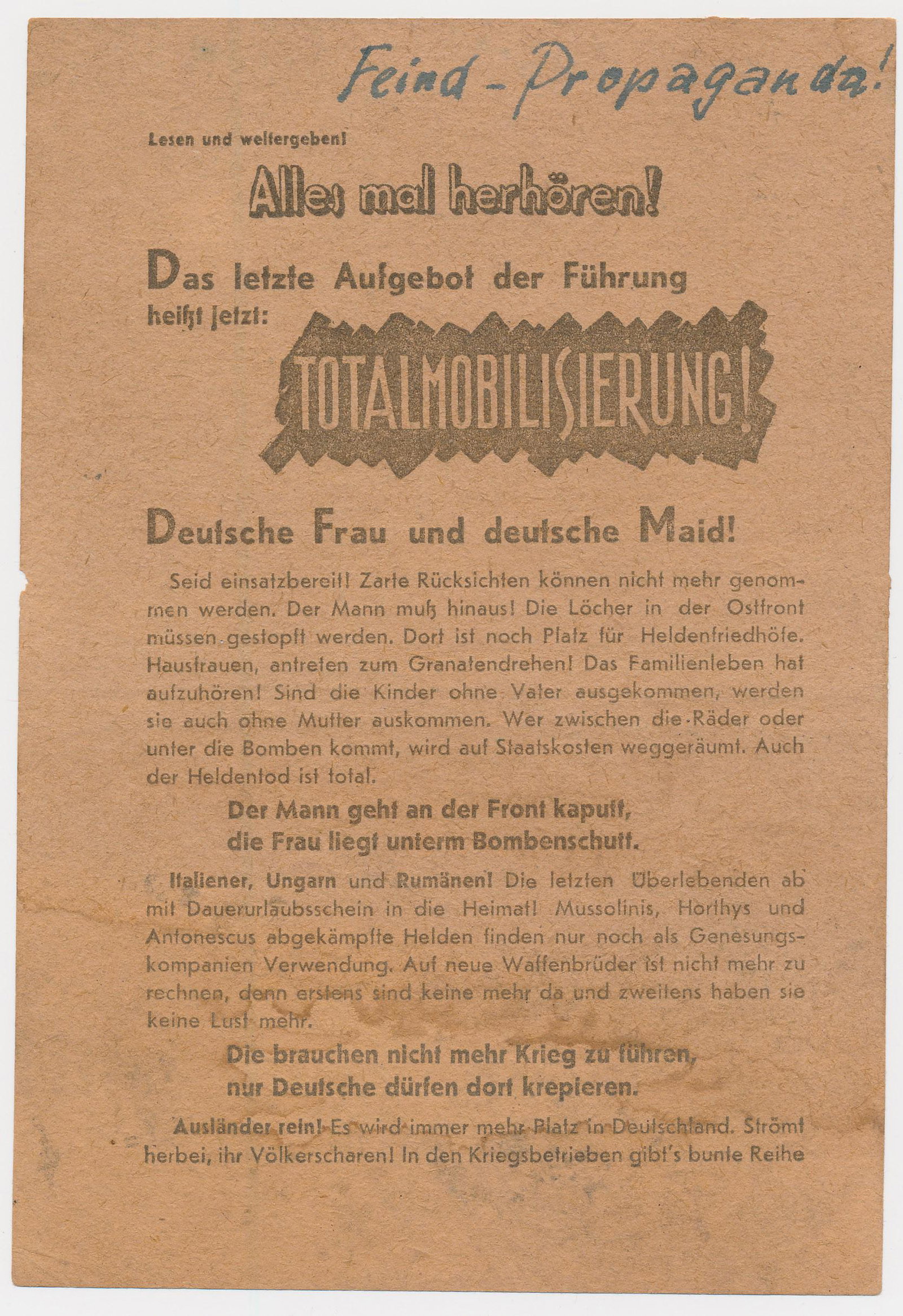 ‘BLACK PROPAGANDA’ – GERMAN WOMEN TO BE MOBILIZED (1 of 2)