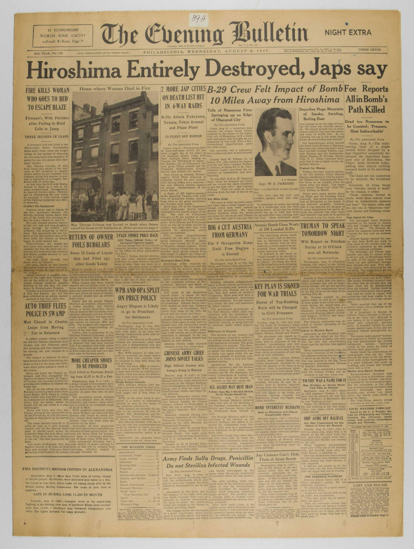(HIROSHIMA) WORLD WAR II AMERICAN NEWSPAPER (1 of 1)