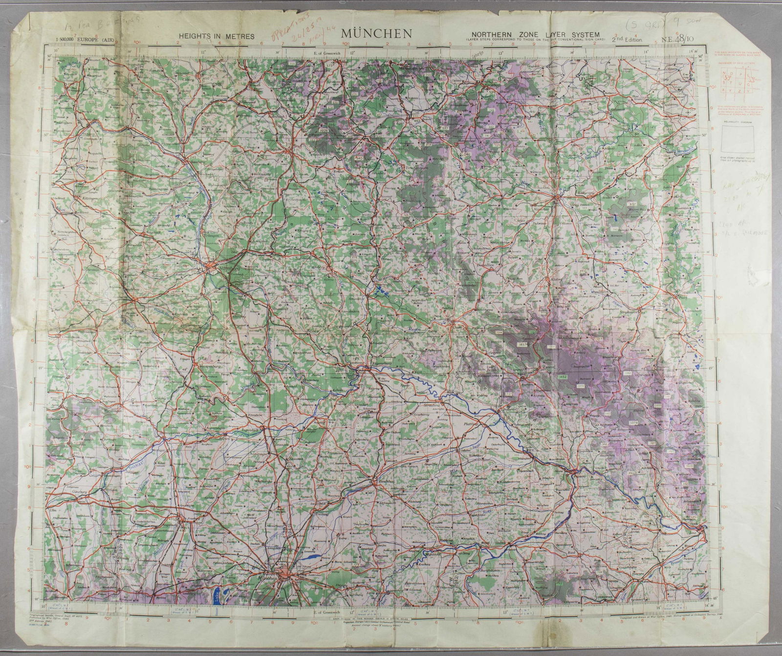 APRIL 24, 1944 MUNICH BOMBING MAP AND BOMB RELEASE BUTTON (1 of 4)