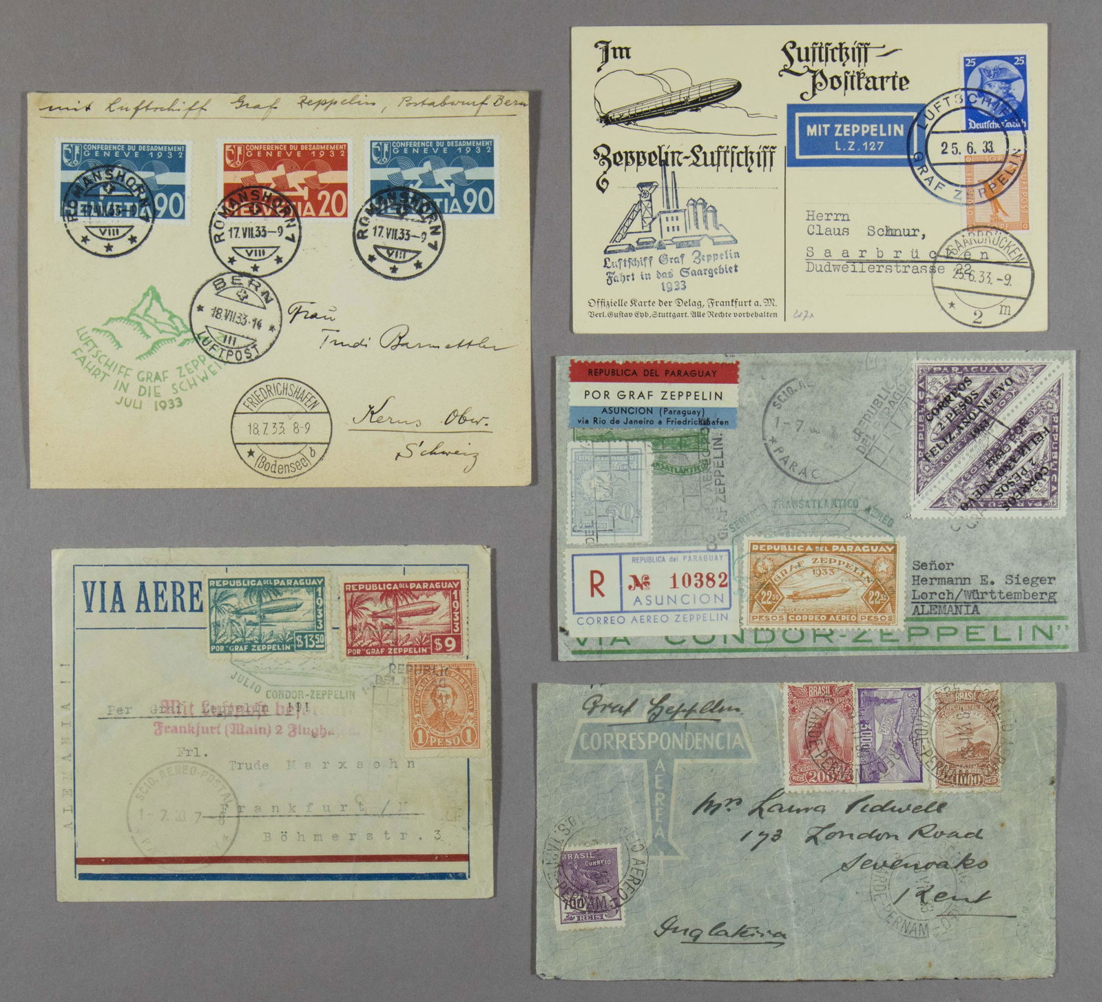 AIRSHIP 'GRAF ZEPPELIN' POSTCARD AND COVERS 1933 (1 of 2)