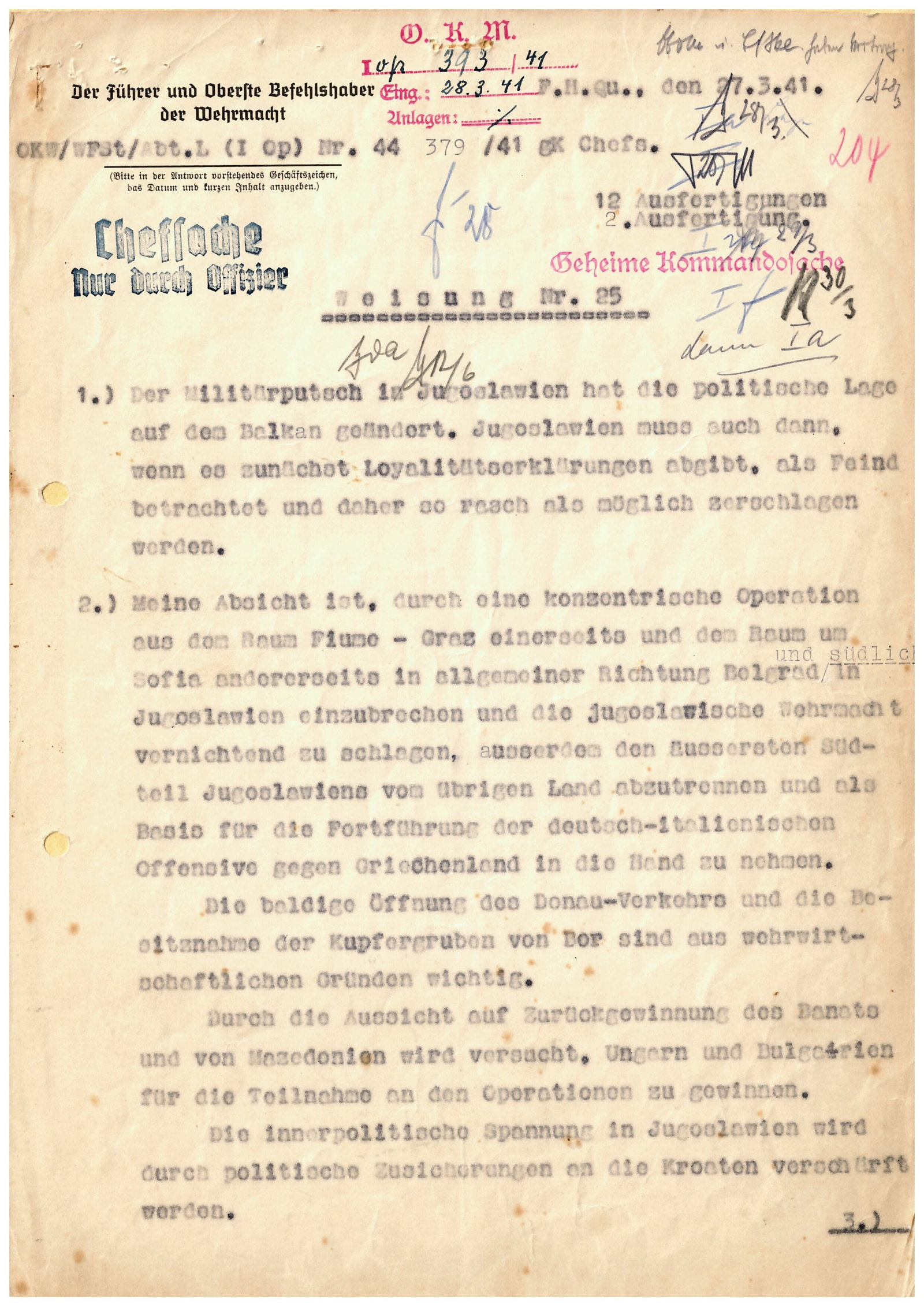 HITLER ORDERS THE DISASTROUS INVASION OF YUGOSLAVIA AND GREECE: ADOLF HITLER (1889 - 1945) Dictator of Germany and Nazi Party leader, Hitler's bloody rise to power, his military seizure of most of Europe and North Africa and his genocidal racial policies culminate