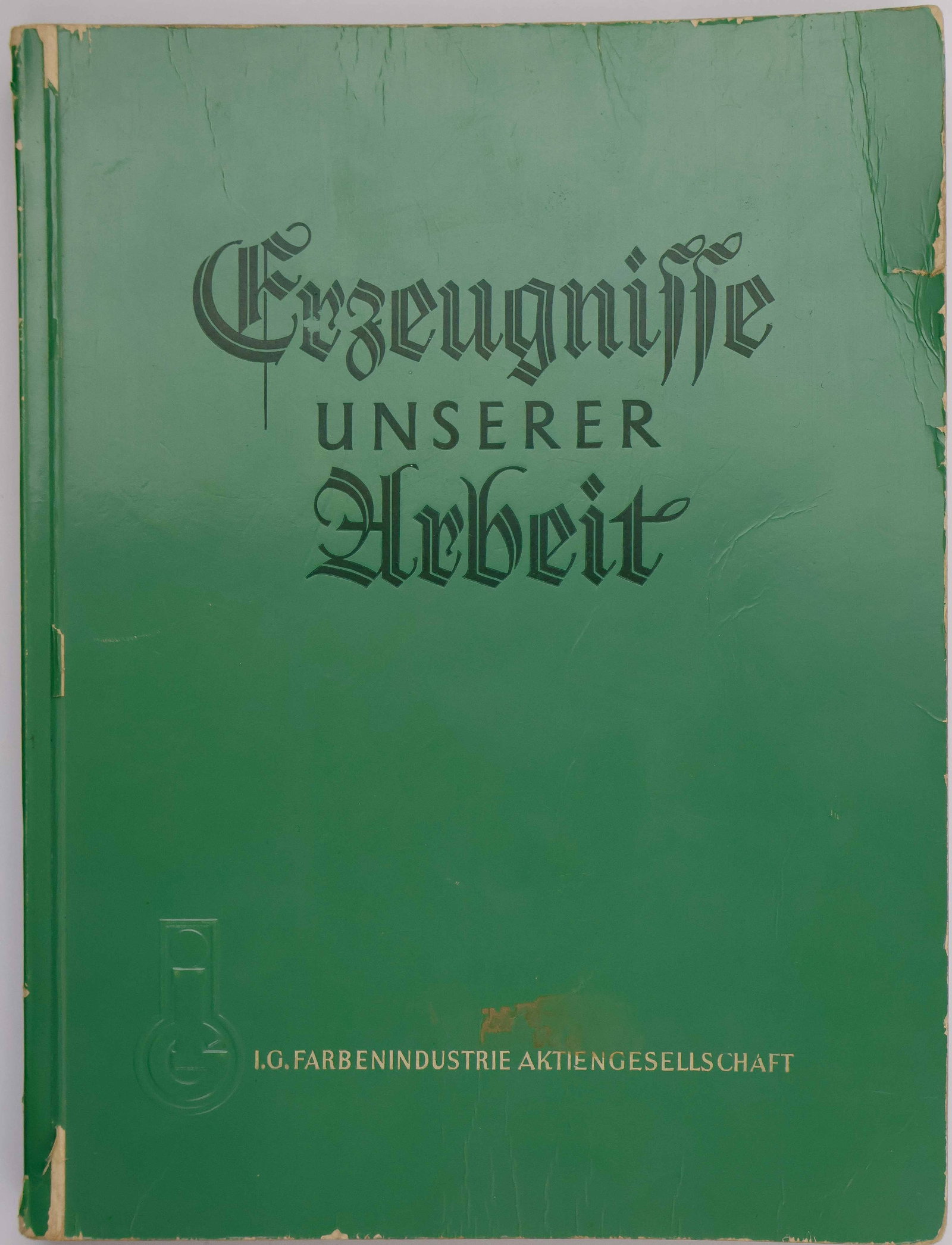 I.G. FARBEN PROPAGANDA BOOK AND STOCK CERTIFICATES: Unusual Third Reich-era propaganda book, 'Erzeugnisse Unserer Arbeit' ('Products of Our Work'), (Frankfurt am Main: I.G. Farbeindustrie Aktiengesellschaft), 1938, 214pp. 4to., a self-congratulatory ex