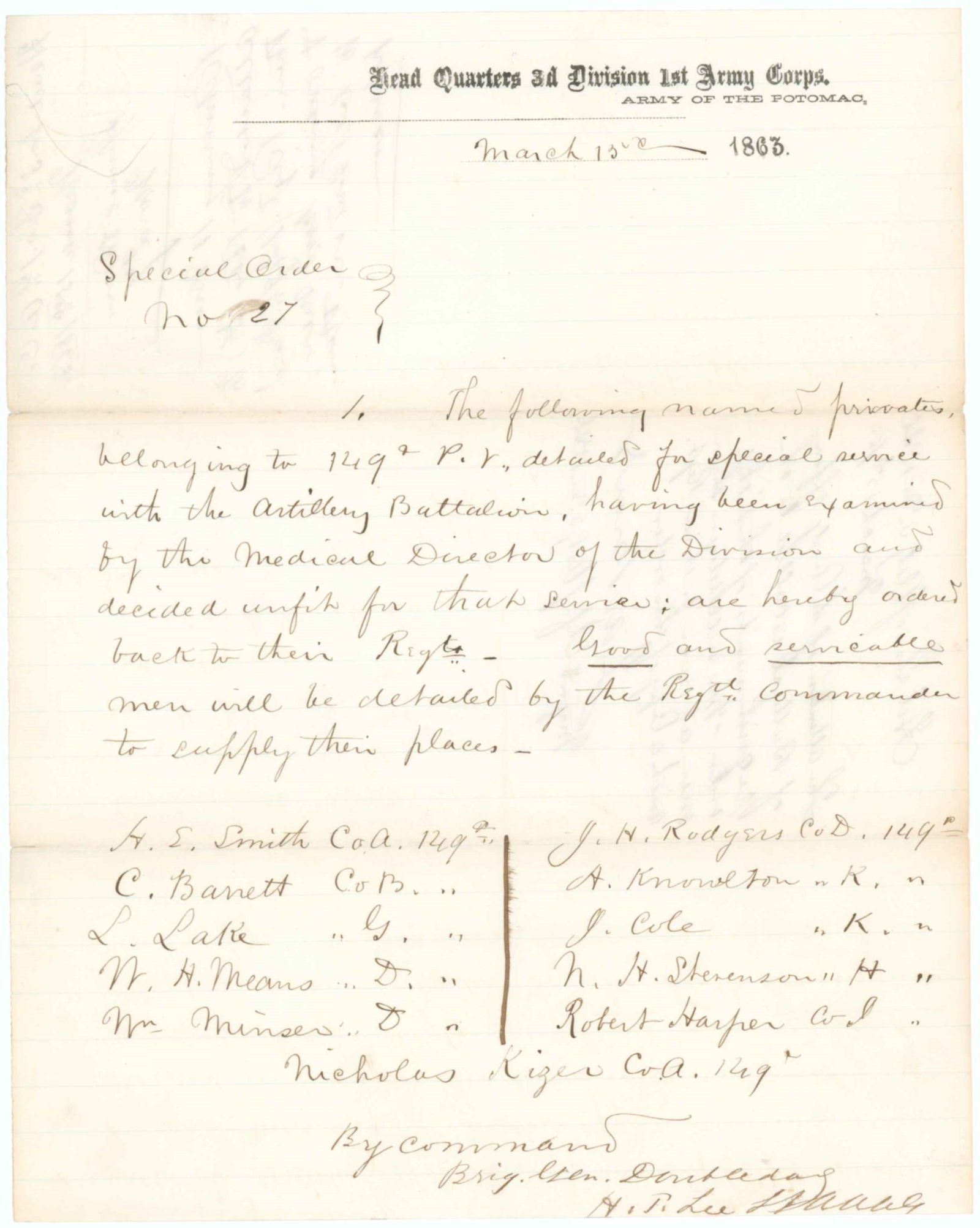 'BUCKTAILS’ EXCHANGE UNFIT MEN IN MARCH 1863 (1 of 1)