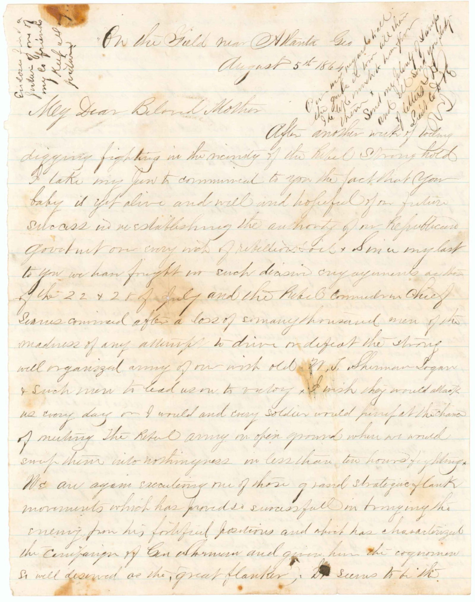 UNION SOLDIER’S LETTER FROM ATLANTA CAMPAIGN (1 of 2)