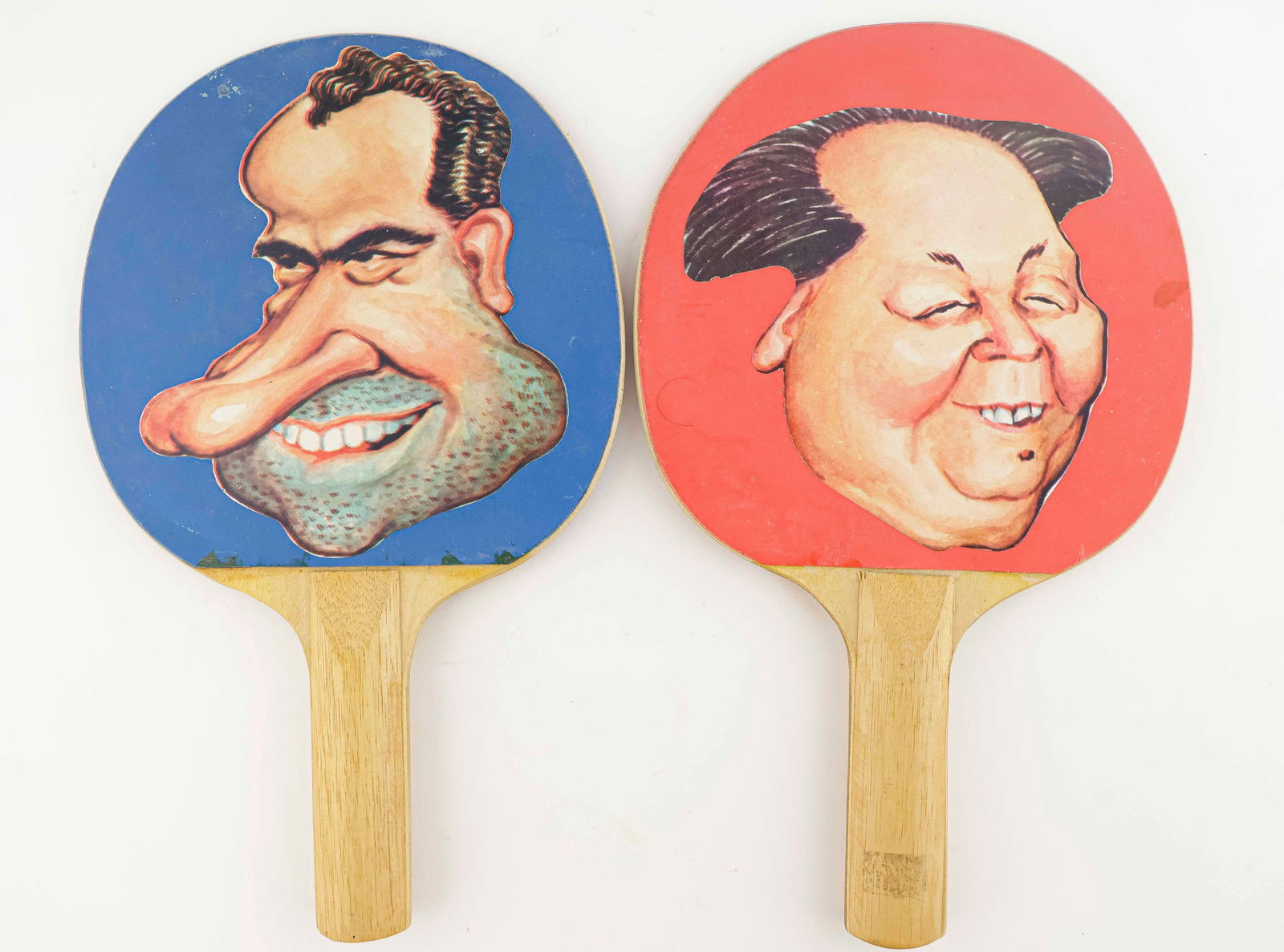 MAO ZEDONG AND RICHARD NIXON CARICATURE PING PONG PADDLES (1 of 2)