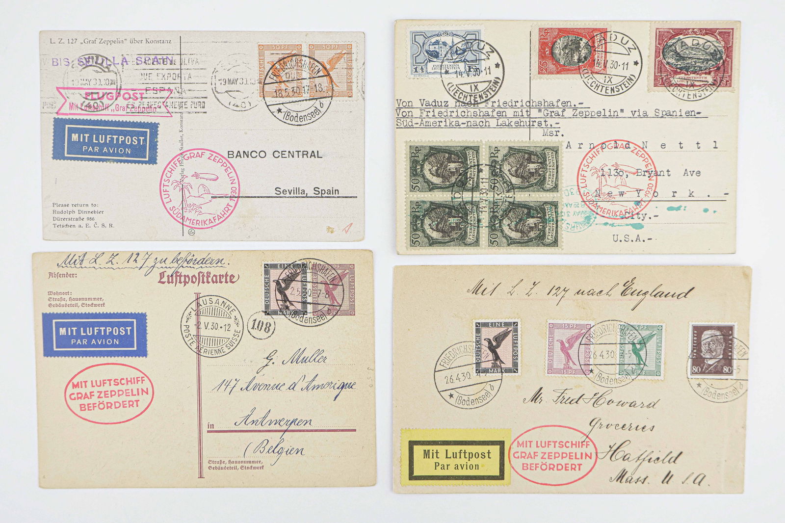 1930 AIRSHIP GRAF ZEPPELIN FLOWN COVER AND POSTCARDS (1 of 2)