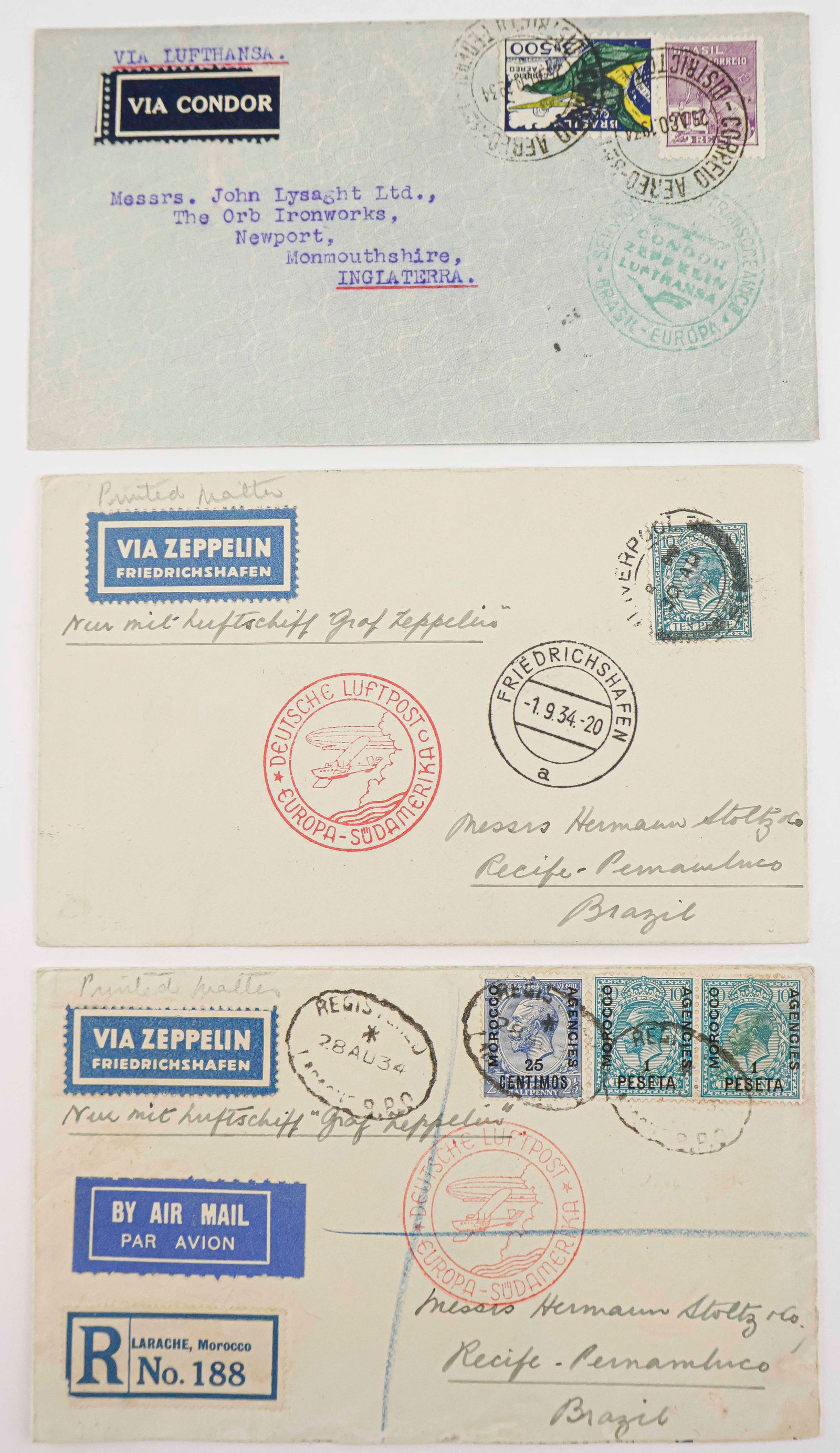 AIRSHIP ‘GRAF ZEPPELIN’ FLOWN COVERS, 1934 (3) (1 of 2)