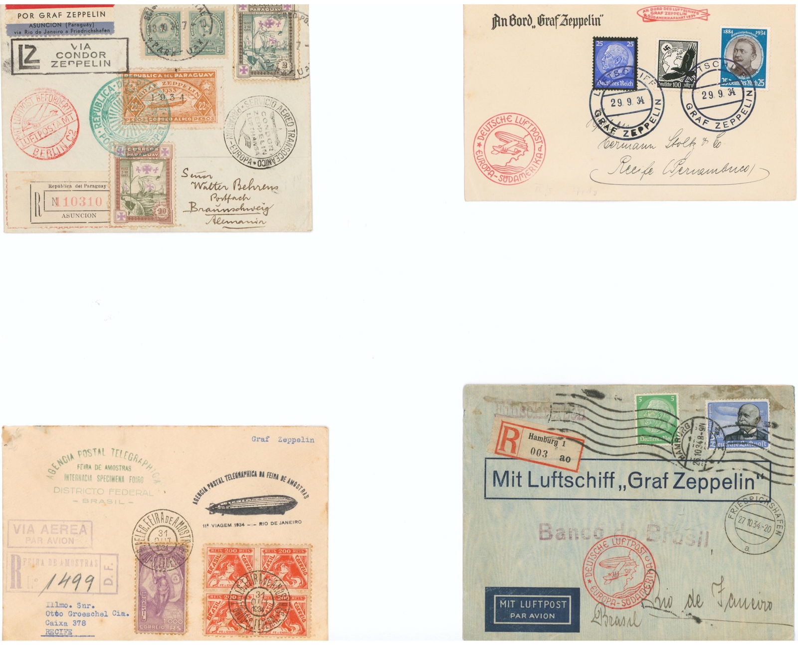 AIRSHIP ‘GRAF ZEPPELIN’ FLOWN COVERS, 1934 (4) (1 of 2)