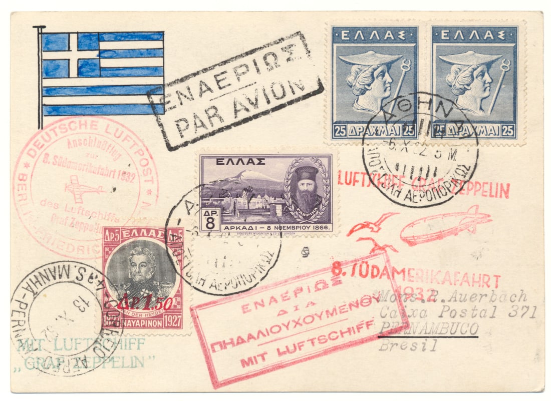 AIRSHIP GRAF ZEPPELIN FLOWN POSTCARD, 1932 (1 of 2)