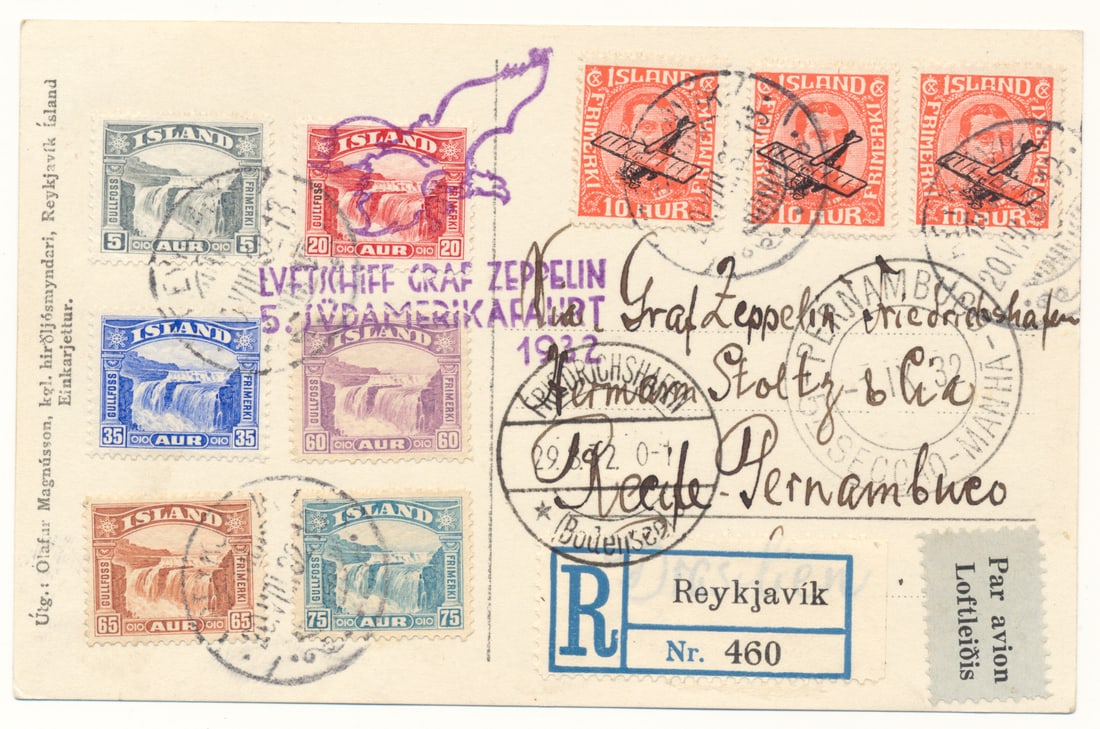 AIRSHIP GRAF ZEPPELIN FLOWN POSTCARD, 1932 (1 of 2)