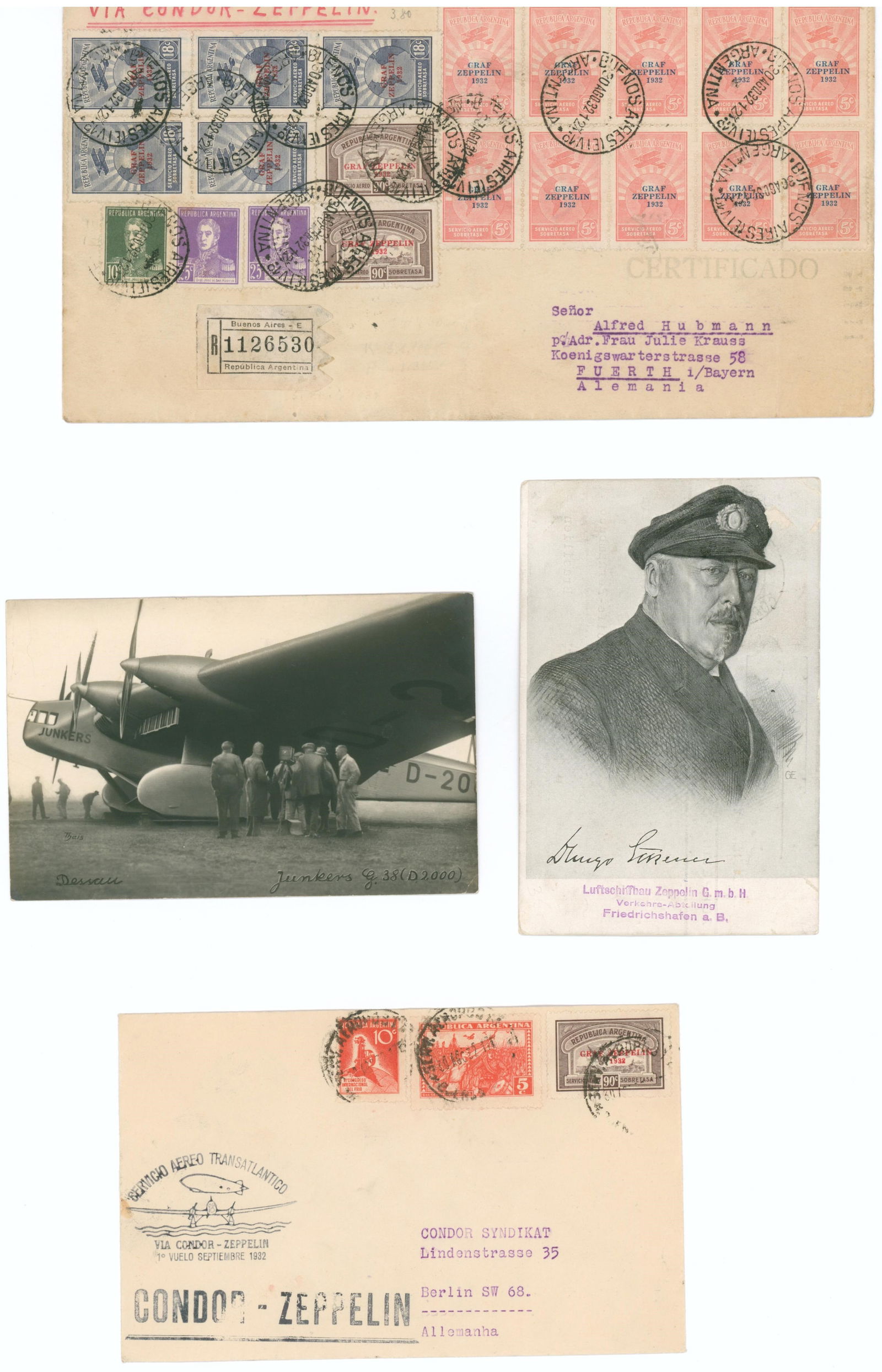 AIRSHIP GRAF ZEPPELIN FLOWN POSTCARDS AND POSTAL COVERS (1 of 2)