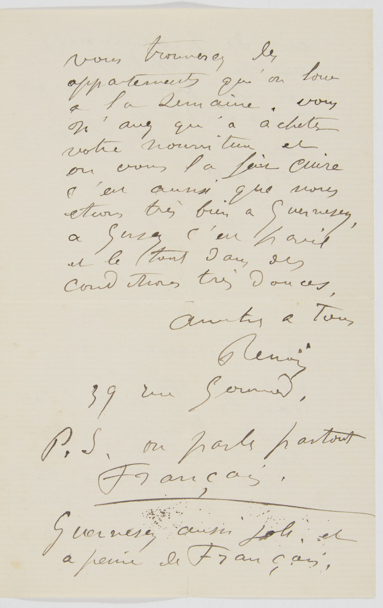 PIERRE-AUGUSTE RENOIR: (1841-1919) French painter and, with Monet, a leader of the Impressionists. He later changed his style, adopting a more formal perspective. Amusing A.L.S. signed 'Renoir' twice with 'R' initialed post