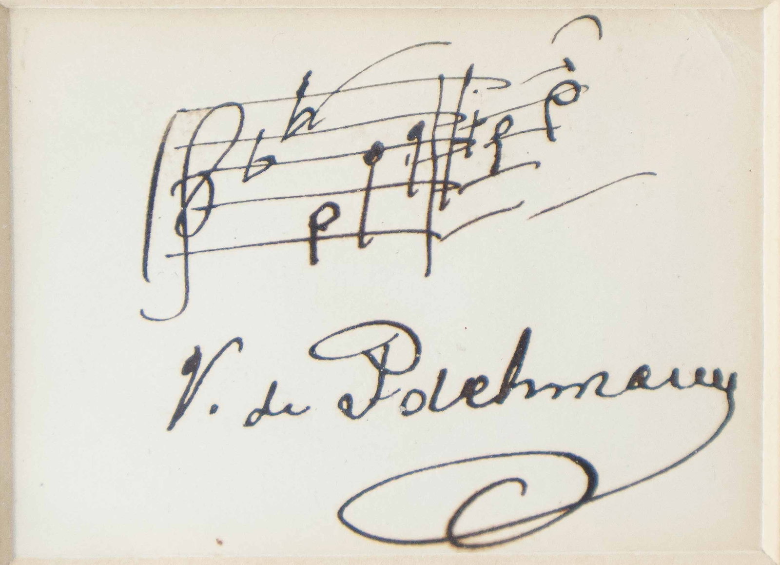 VLADIMIR DE PACHMANN: (1848-1933) Russian pianist who gained notoriety for playing the works of Chopin. S.P. 7 x 9 in. b/w, a portrait view Pachmann, signed ‘V. de Pachmann 1923' across his chest. Matted and framed. 