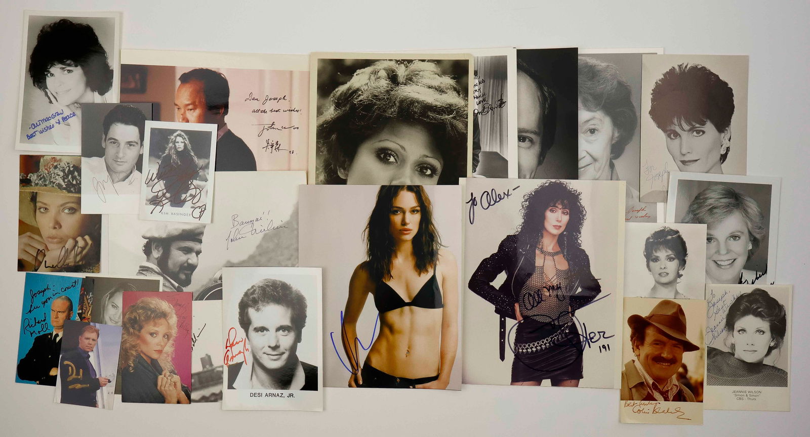 ACTORS AND DIRECTORS (23): A group of 23 S.P.s of actors and directors, in various formats and sizes. Includes: CHER, KEIRA KNIGHTLEY, JOHN WOO, SHELLY MORGAN, KIM BASINGER, FRANCES BAY, GINA LOLLOBRIGIDA, JEREMY MARKHAM, ALI M