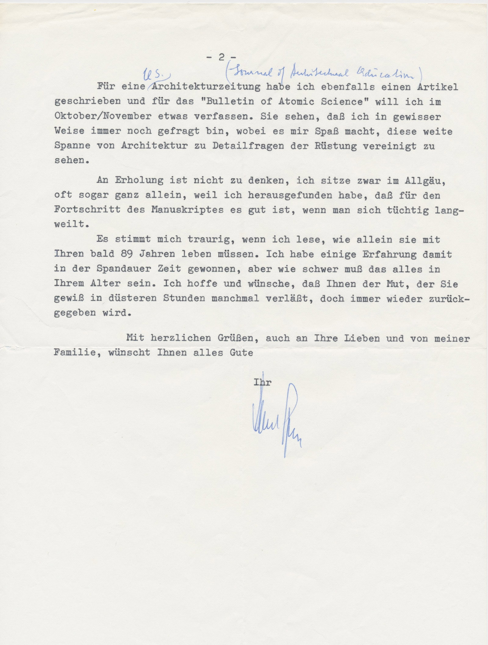 ALBERT SPEER: (1905 - 1981) Nazi German architect and Minister of Armaments and War Production, convicted of war crimes at Nuremberg. Fine content T.L.S. on his personal letterhead, 2pp. 4to., Heidelberg, Oct. 5, 1