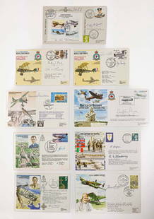 WORLD WAR I AND II R.A.F. AUTOGRAPH GROUPING: Collection of twenty-three postal covers, signed by R.A.F. notables from both World War I and II. Signers include: FREDERICK &#8216;TAFFY&#8217; HIGGINSON (1913-2003) fighter ace, JOHN CUNNINGHAM (191