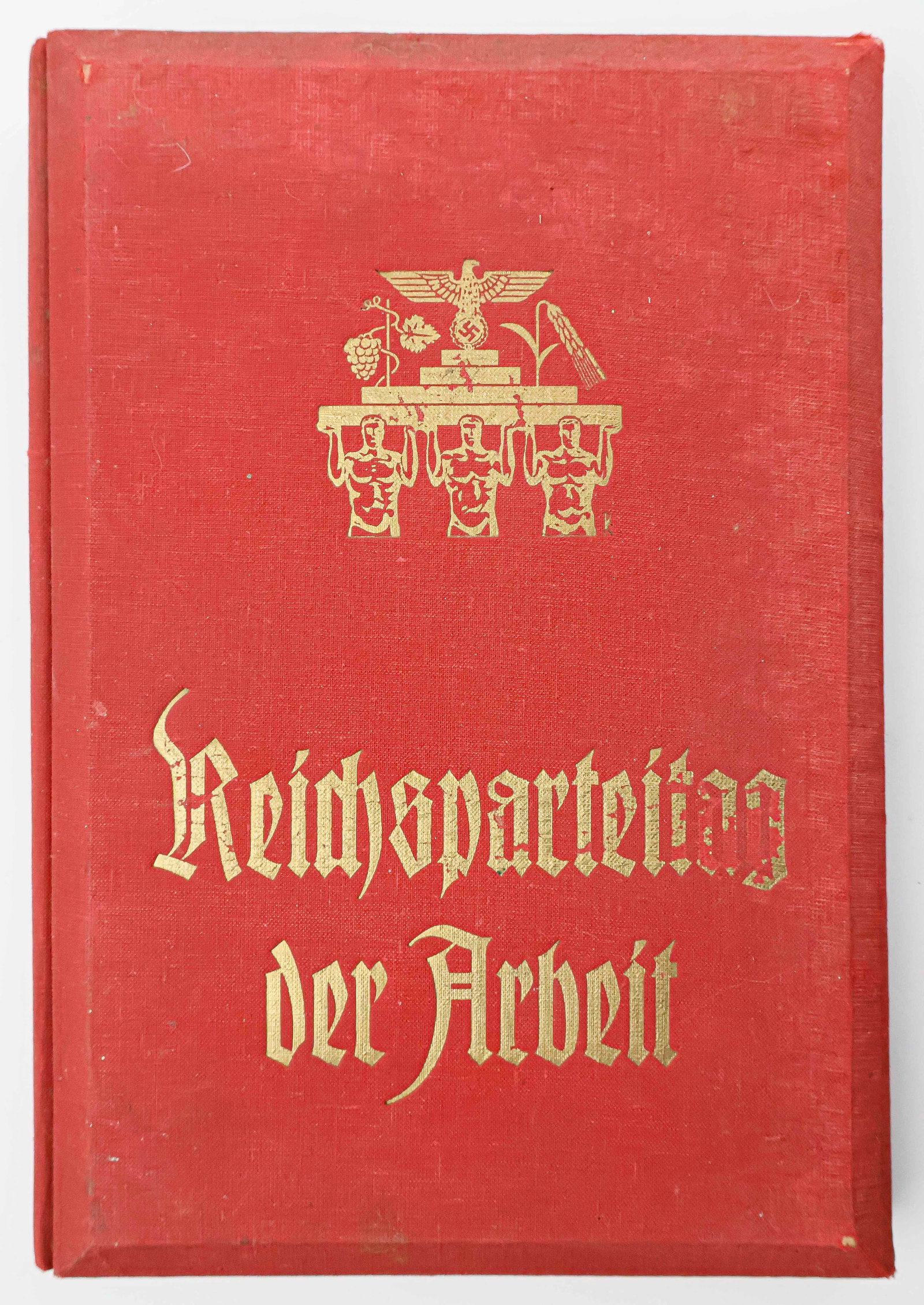 STEREOSCOPIC ALBUM ‘REICHSPARTEITAG DER ARBEIT’: Rare album of stereoscopic images ‘Reichsparteitag der Arbeit’ (‘Reich Party Day of Labor’) (Diessen Am Amersee), 1937. 62pp. 4to., red cloth boards with gilt title. Complete s