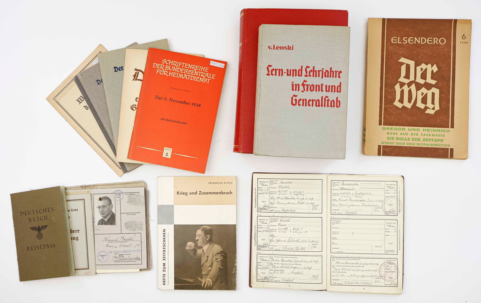 THIRD REICH BOOK COLLECTION: A group of original vintage volumes, includes: ‘Das Schichtsalsbuch des deutschen Volkes’ by Hans Hemming Freiherr Grote (Berlin: Schonfeld, 1938), 344pp. lg. 4to hardbound; ‘Sern-un