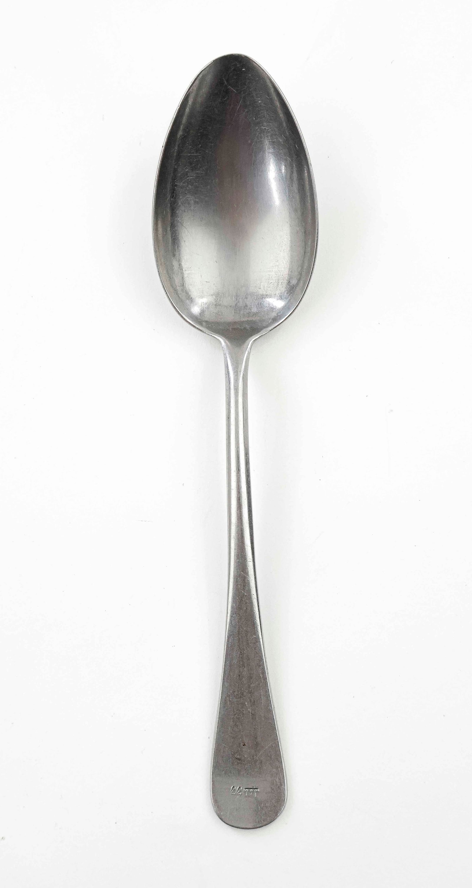 3RD SS DIV. 'TOTENKOPF' ALUMINUM TABLESPOON: Mess hall or field aluminum tablespoon issued for use by members of the 3rd SS Division 'Totenkopf', an elite division of the Waffen-SS, formed from the Standarten of the SS-TV. The spoon measures 8 i