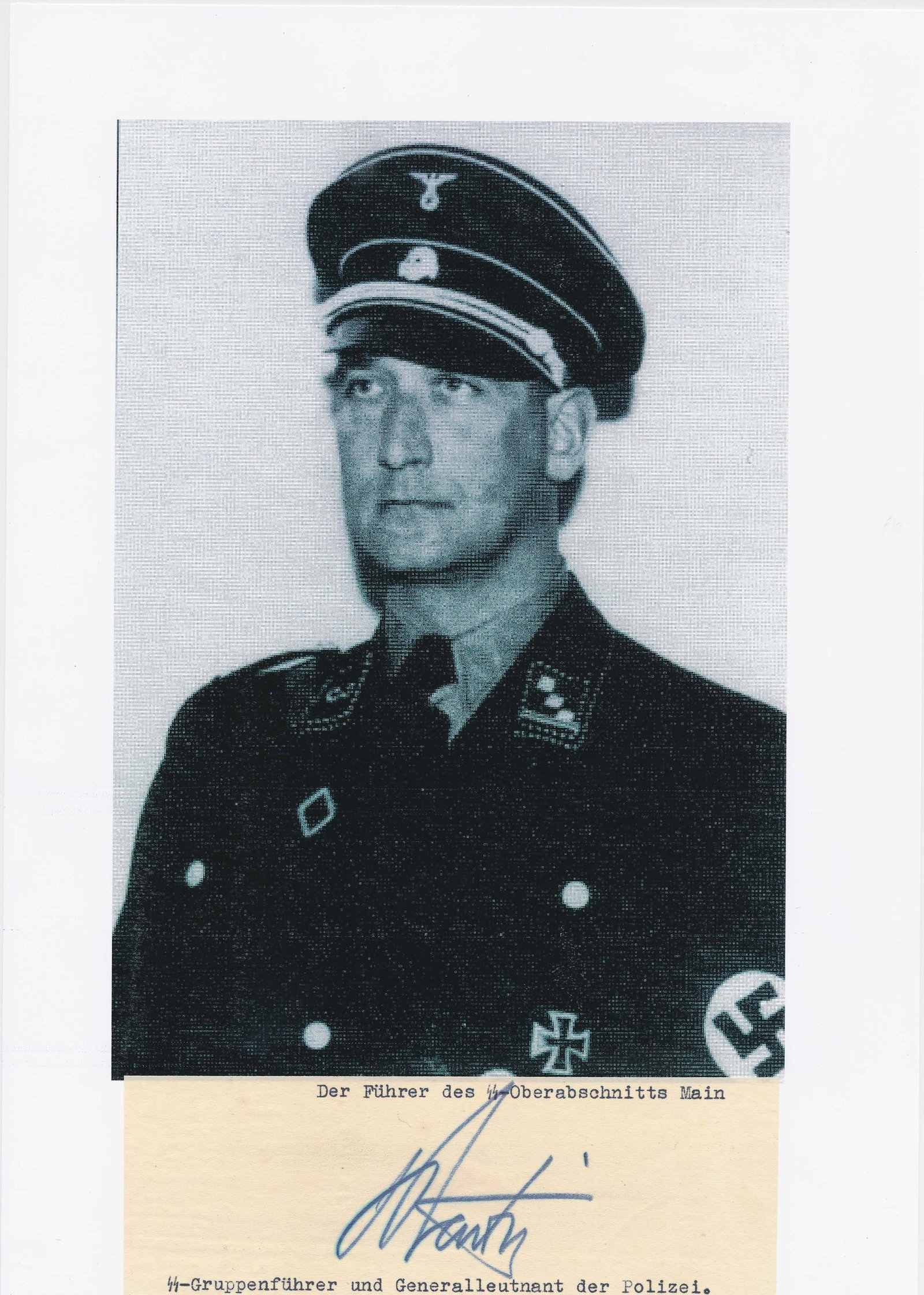 BENNO MARTIN: (1893 - 1975) Gestapo chief, SS-Obergruppenfuhrer, Waffen-SS general and Police and Higher SS leader in Nuremberg. Indicted and tried for complicity in the deportation of Franconian Jews to Auschwitz,